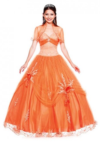 Vestido de 15 años Naranja con chaleco
