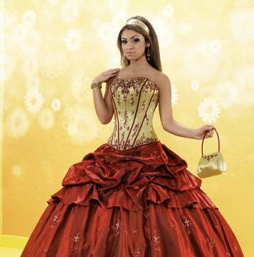 Vestido de 15 Rojo y Dorado | Vestidos de 15 años