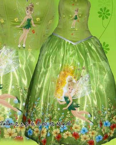 vestidos de 15 años tema Campanita de Peter Pan